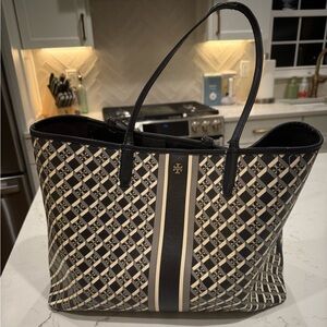 Tory Burch Black and Cream Tote with Signature Style